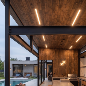 Cielorraso likeWOOD-Apto Exterior Fibra de Vidrio. Nogal