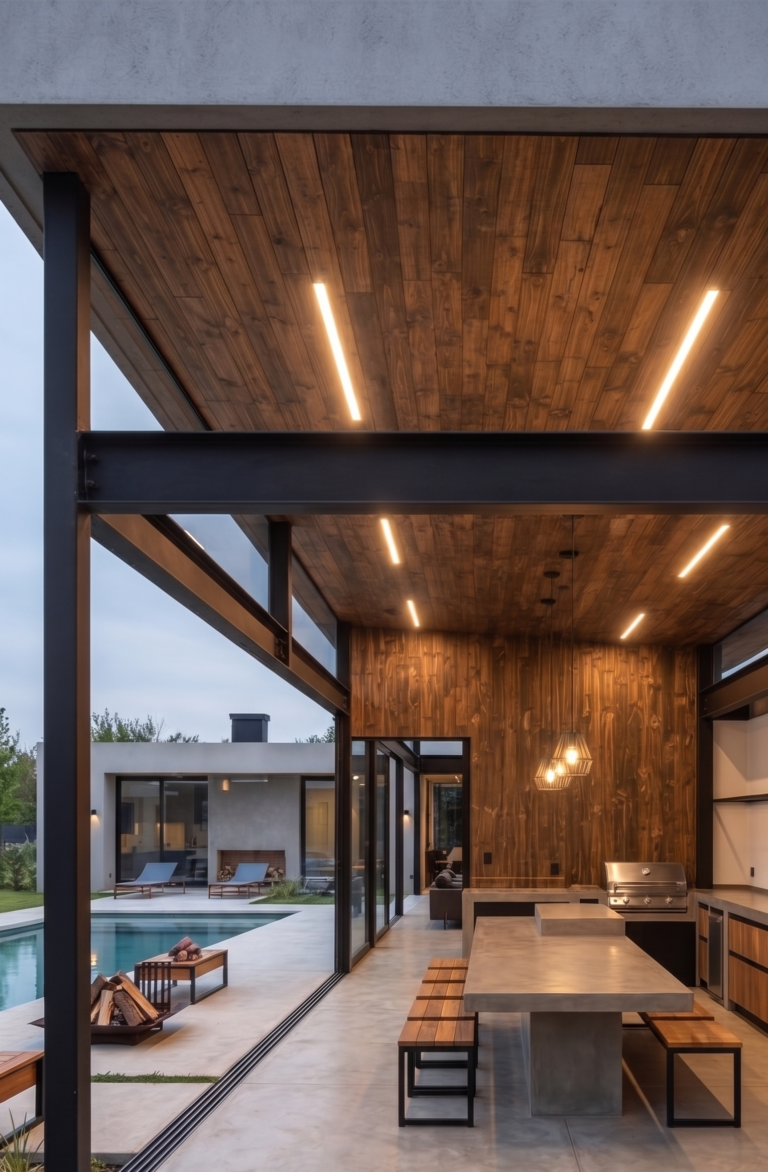 Cielorraso likeWOOD-Apto Exterior Fibra de Vidrio. Nogal